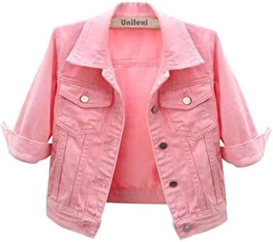 Unilexi Women's 3/4 Sleeve Colored Cropped Denim Jacket Ligh...