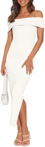 MEROKEETY Women's 2025 Off Shoulder Bodycon Midi Dress Summe... MEROKEETY Women's 2025 Off Shoulder Bodycon Midi Dress Summe...