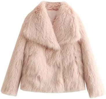Gnveub Women's Faux Fur Jacket Oversized Lapel Fur Coat Wint...
