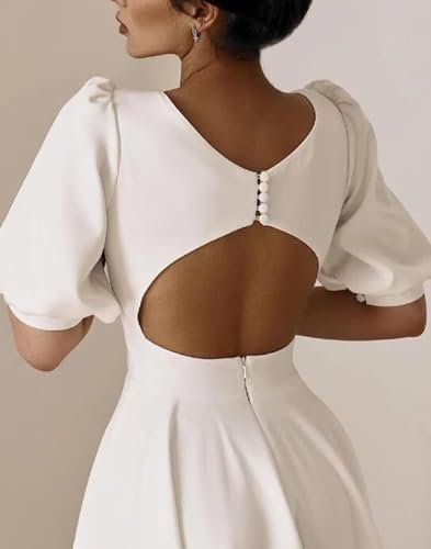 Women's Tea Length Wedding Dresses for Bride Satin Simple A ...