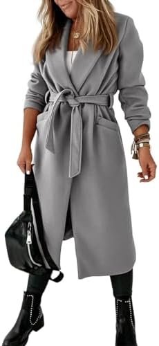 Tankaneo Womens Notched Lapel Collar Coats Open Front Long J...