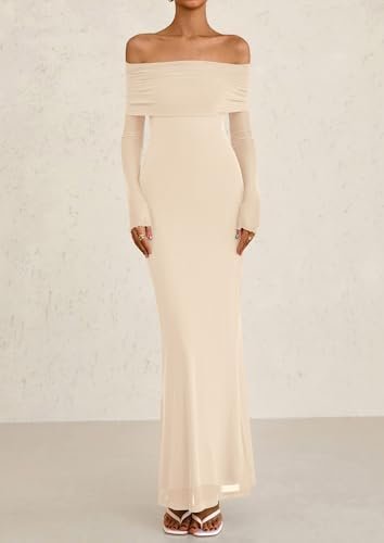 PRETTYGARDEN Women's Off The Shoulder Bodycon Maxi Dress Lon...