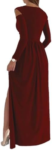 Women Long Sleeve Slit Maxi Long Dresses Deep V Neck Cold Sh...