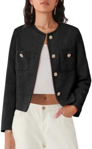 Women's Tweed Jackets Long Sleeve Business Button Down Casua... Women's Tweed Jackets Long Sleeve Business Button Down Casua...