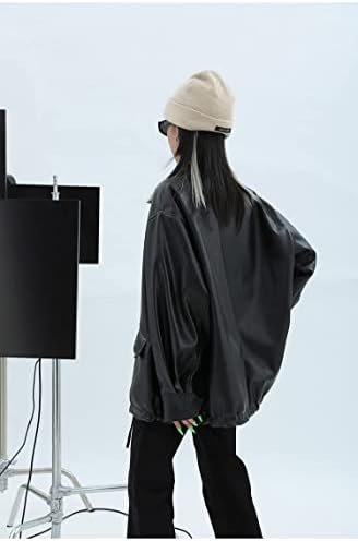 Women Faux Leather Blazer Vintage Lapel Boyfriend PU Jacket ...