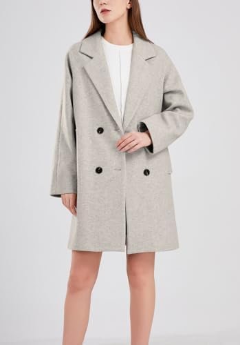 chouyatou Women's Casual Notch Lapel Double Breasted Warm Pe...