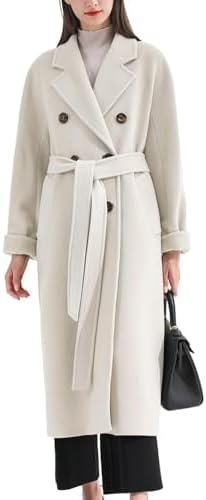 chouyatou Women's Winter Double Breasted Wool Coat Business ...