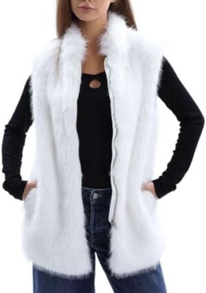 Amazhiyu Women's Faux Fur Zip Up Vest Stand Collar Sleeveles... Amazhiyu Women's Faux Fur Zip Up Vest Stand Collar Sleeveles...