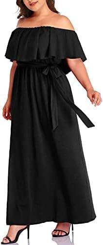 Plus Size Off The Shoulder Maxi Long Casual Beach Dress Pock...