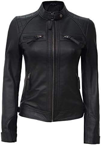 Blingsoul Brown Leather Jacket Women - Cafe Racer Black Wome...