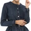 Allegra K Women's Peplum Denim Jackets Collarless Round Neck...