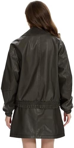 Fahsyee Women's Faux Leather Jacket Oversized Moto Biker Coa...