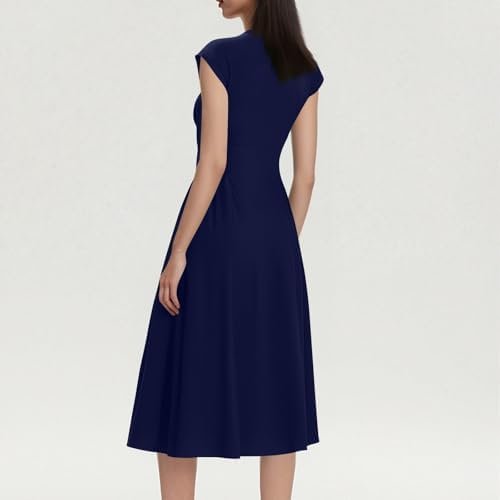 Summer Dresses for Women 2025 Casual V Neck Cap Sleeve Midi ...