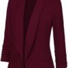Women's Casual Open Front Blazers Shawl Lapel Ruched 3/4 Sle...