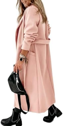 Tankaneo Womens Notched Lapel Collar Coats Open Front Long J...