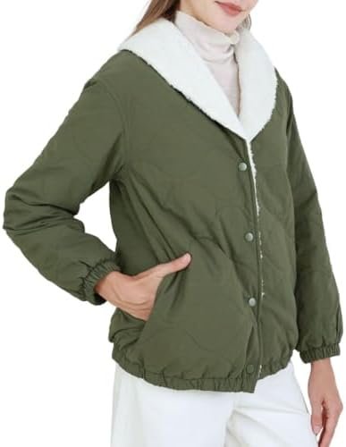Amazhiyu Women's Sherpa-Lined Puffer Jacket Fleece Button Wi...