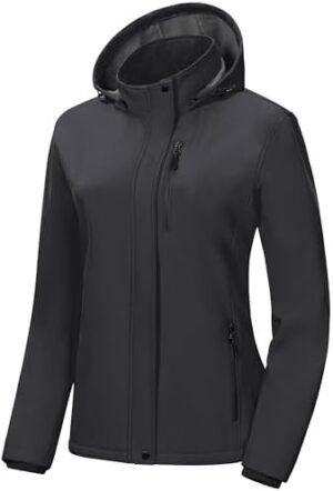 Pursky Women's Softshell Jacket Lightweight Fleece Lined Rai...