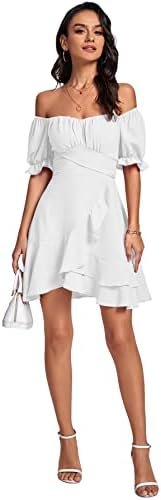 LYANER Women's Square Neck Ruffle Wrap Mini Dress Off Should...