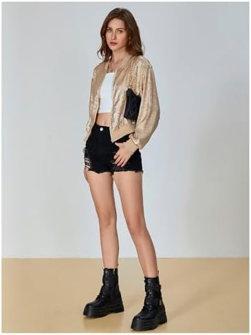 SOLY HUX Women's Metallic Jacket Zip Up Long Sleeve Lightwei...