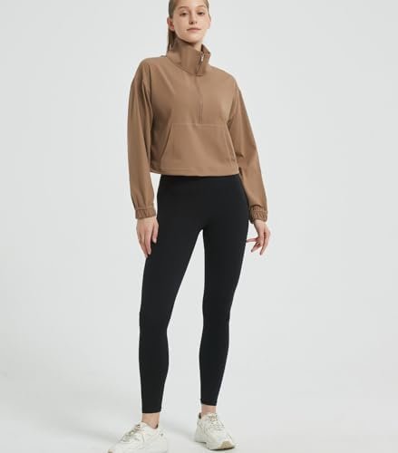 happlan Women's Half Zip Pullover Cropped Jackets Long Sleev...