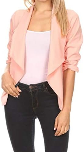 Women's Stretch 3/4 Gathered Sleeve Open Blazer Jacket