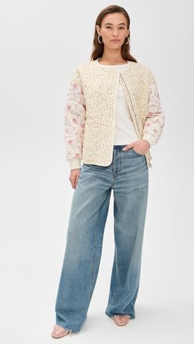 Avec Les Filles Women's Collarless Quilted Bomber Jacket