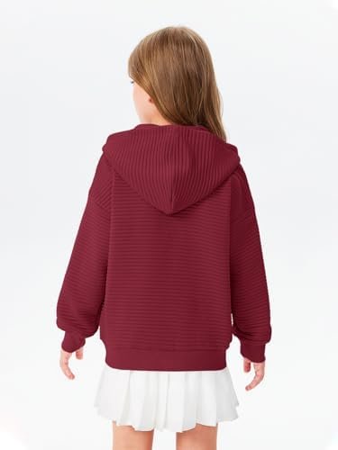 Haloumoning Girls Zip Up Hoodie Kids Fashion Oversized Textu...