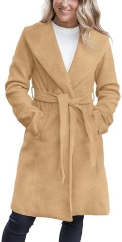 Fazortev Women's Winter Pea Coat Big Lapel Open Front Long J...