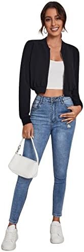 SweatyRocks Women's Casual Long Sleeve Solid Zip Up Coat Cro...