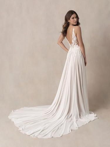 Boho Beach Wedding Dresses for Bride Lace Chiffon Backless B...