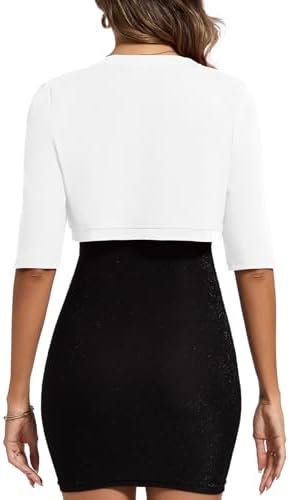 MINTLIMIT Women's Bolero Shrug Top 3/4 Sleeve Open Front Cro...