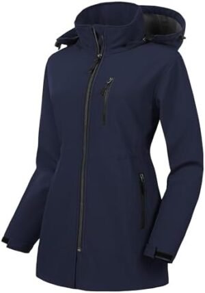 CREATMO US Women's Plus Size Long Softshell Jacket Waterproo...