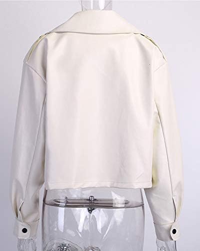 LY VAREY LIN Women Black Faux Leather Jackets Casual Short O...