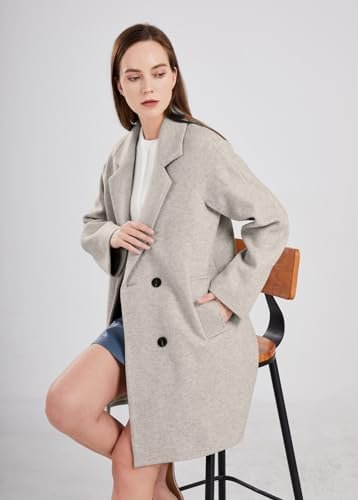 chouyatou Women's Casual Notch Lapel Double Breasted Warm Pe...