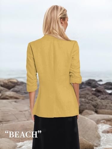 2025 Summer Linen Blazer Women Lightweight 3/4 Stretchy Ruch...