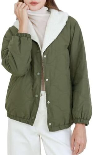 Amazhiyu Women's Sherpa-Lined Puffer Jacket Fleece Button Wi... Amazhiyu Women's Sherpa-Lined Puffer Jacket Fleece Button Wi...