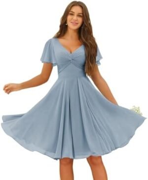 Miao Duo Women's Pleated Chiffon Flutter Sleeves Bridesmaid ... Miao Duo Women's Pleated Chiffon Flutter Sleeves Bridesmaid ...