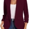 Women's Casual Open Front Blazers Shawl Lapel Ruched 3/4 Sle...