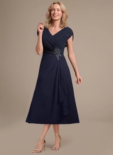 Women's A Line Chiffon Mother of The Bride Dress Cap Sleeves...
