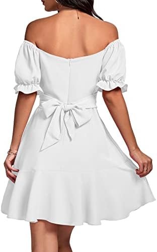 LYANER Women's Square Neck Ruffle Wrap Mini Dress Off Should...