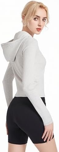 Ribbed Hoodies for Women Lightweight Full Zip Up Jackets Lon...