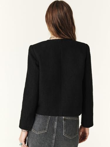 Women's Tweed Jackets Long Sleeve Business Button Down Casua...