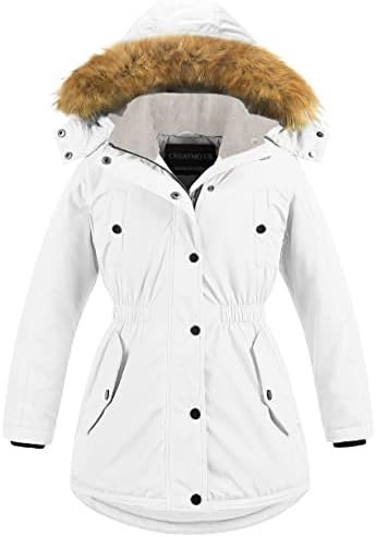 CREATMO US Girl's Long Winter Warm Parka Sherpa Trimmed Coll...