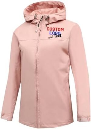 Womens Rain Jacket Custom with Logo Text Personalized Lightw... Womens Rain Jacket Custom with Logo Text Personalized Lightw...