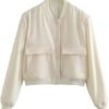 Womens Cropped Bomber Jacket Button Down Varsity Jackets Sha...