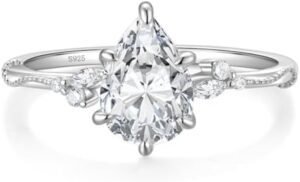 EAMTI 2CT 925 Sterling Silver Engagement Rings Pear Cut Wedd... EAMTI 2CT 925 Sterling Silver Engagement Rings Pear Cut Wedd...