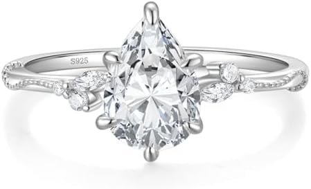 EAMTI 2CT 925 Sterling Silver Engagement Rings Pear Cut Wedd...