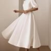 Women's Tea Length Wedding Dresses for Bride Satin Simple A ...