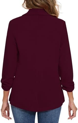 Women's Casual Open Front Blazers Shawl Lapel Ruched 3/4 Sle...