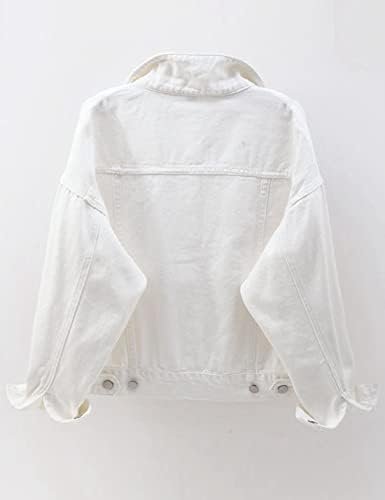 Locachy Women's Casual Denim Jacket Solid Color Basic Long S...